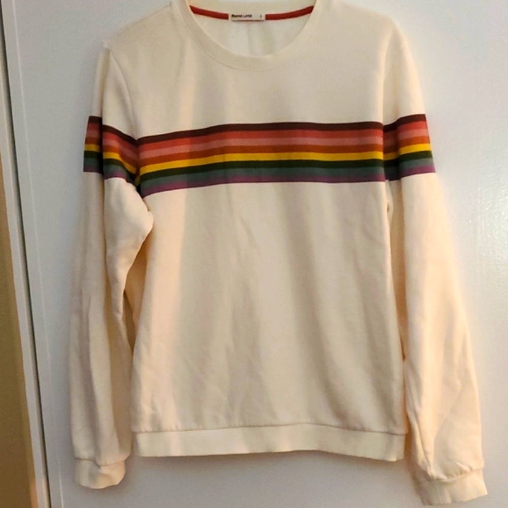 Marine Layer Cream Sweater with Multicolor Stripes